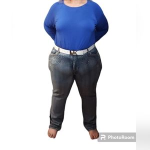 Ashley Stewart Stone Wash Rhinestone Straight Leg Jeans